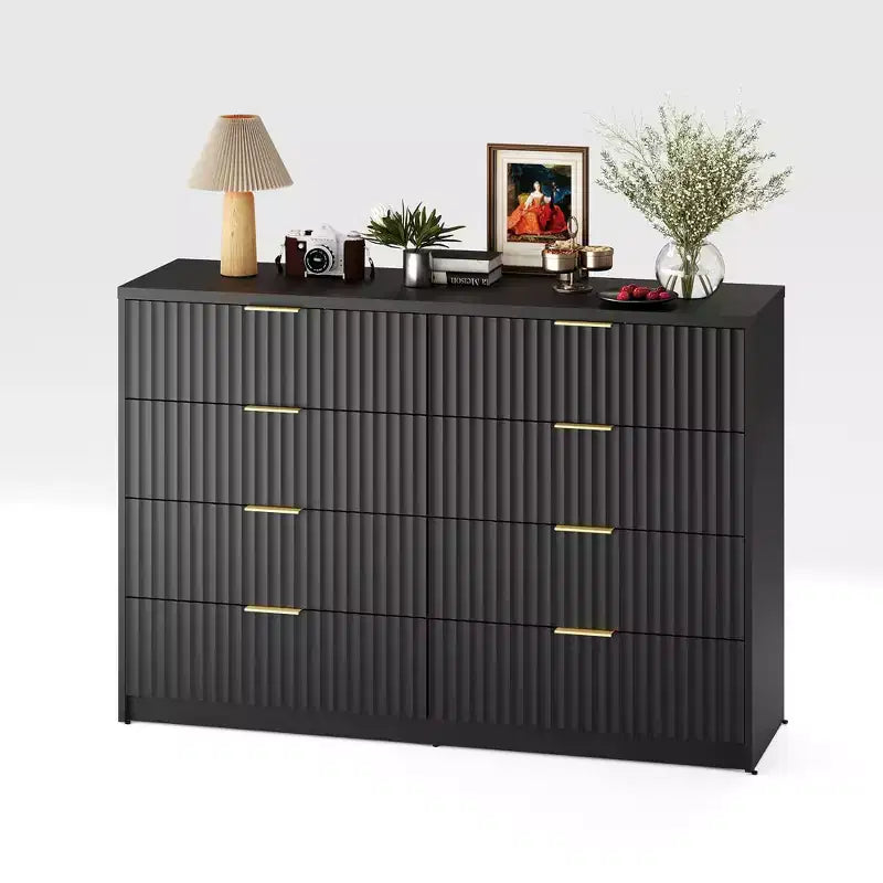 Commode Canelle pour Chambre, Commode Double 8 Tiroirs, Commode Moderne avec Poignées Métalliques, Commodes en Bois pour Salon Couloir