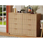 Commode Canelle pour Chambre, Commode Double 8 Tiroirs, Commode Moderne avec Poignées Métalliques, Commodes en Bois pour Salon Couloir