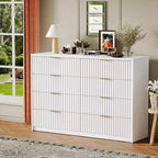 Commode Canelle pour Chambre, Commode Double 8 Tiroirs, Commode Moderne avec Poignées Métalliques, Commodes en Bois pour Salon Couloir
