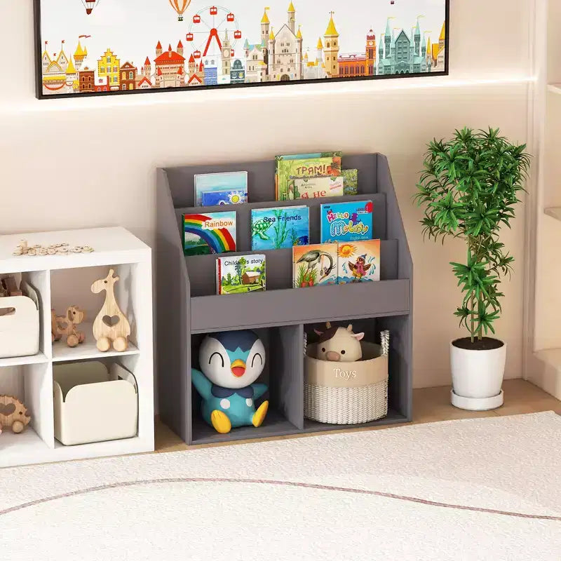 Costway Kids Wooden Bookshelf Bookcase Children Toy Storage Cabinet Organizer
