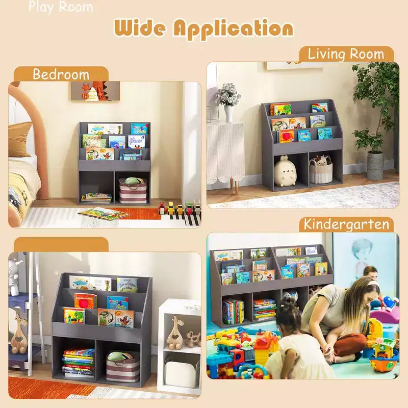 Costway Kids Wooden Bookshelf Bookcase Children Toy Storage Cabinet Organizer