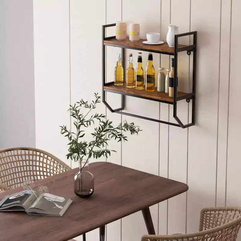 Costway 2-Tier Floating Shelving Wall-Mounted Shelf with Hanging Rod Expansion Screws & Metal Frame