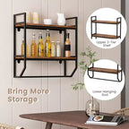 Costway 2-Tier Floating Shelving Wall-Mounted Shelf with Hanging Rod Expansion Screws & Metal Frame