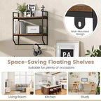 Costway 2-Tier Floating Shelving Wall-Mounted Shelf with Hanging Rod Expansion Screws & Metal Frame