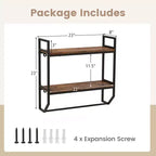 Costway 2-Tier Floating Shelving Wall-Mounted Shelf with Hanging Rod Expansion Screws & Metal Frame