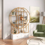 Costway 71 Tall Metal Bookcase 6-Tier Gold Bookshelf w/ 2 Storage Drawers Home Office