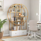 Costway 71 Tall Metal Bookcase 6-Tier Gold Bookshelf w/ 2 Storage Drawers Home Office