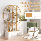 Costway 71 Tall Metal Bookcase 6-Tier Gold Bookshelf w/ 2 Storage Drawers Home Office