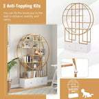 Costway 71 Tall Metal Bookcase 6-Tier Gold Bookshelf w/ 2 Storage Drawers Home Office