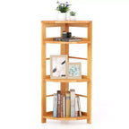 Costway 4-Tier Corner Shelf w/ Rubber Wood Frame Anti-Toppling Kit Home Office Natural