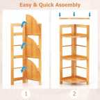 Étagère d'angle à 4 niveaux Costway avec cadre en bois de caoutchouc, kit anti-basculement, maison/bureau, couleur naturelle