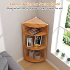 Étagère d'angle à 4 niveaux Costway avec cadre en bois de caoutchouc, kit anti-basculement, maison/bureau, couleur naturelle