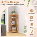 Étagère d'angle à 4 niveaux Costway avec cadre en bois de caoutchouc, kit anti-basculement, maison/bureau, couleur naturelle