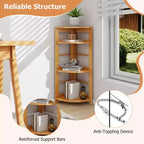 Étagère d'angle à 4 niveaux Costway avec cadre en bois de caoutchouc, kit anti-basculement, maison/bureau, couleur naturelle