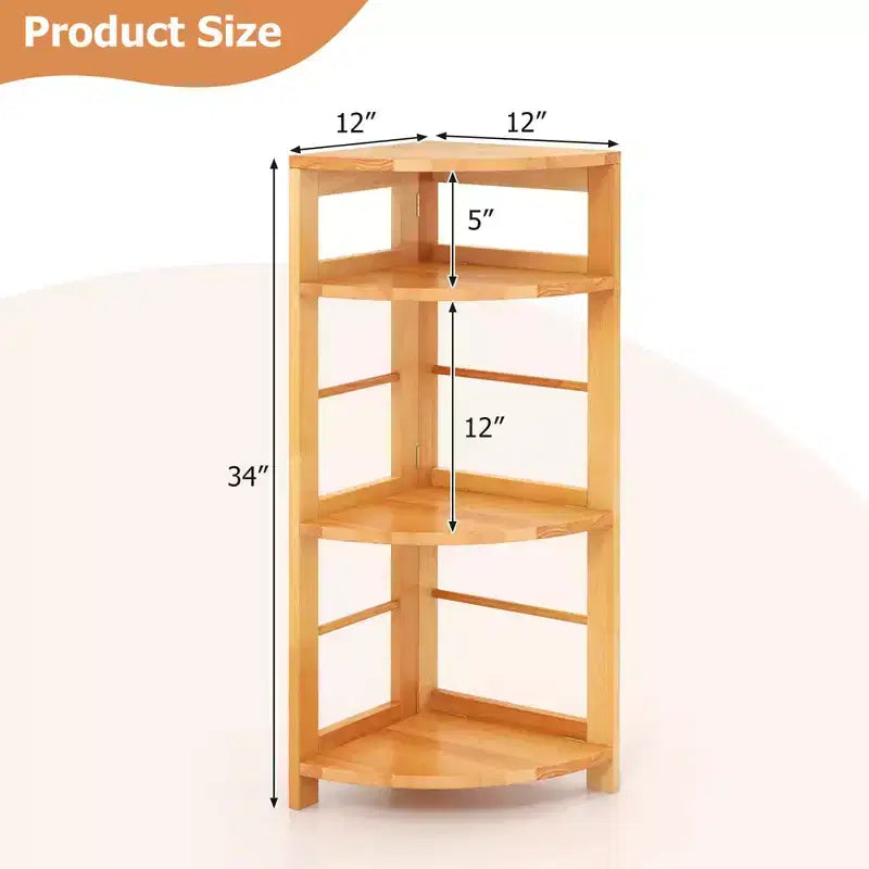Étagère d'angle à 4 niveaux Costway avec cadre en bois de caoutchouc, kit anti-basculement, maison/bureau, couleur naturelle