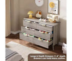 Commode à 6 tiroirs pour chambre à coucher, commodes larges avec profil incurvé, tiroirs en bois cannelé avec poignée dorée, commode au design épaissi