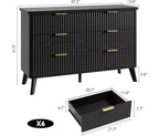 Commode à 6 tiroirs pour chambre à coucher, commodes larges avec profil incurvé, tiroirs en bois cannelé avec poignée dorée, commode au design épaissi