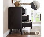 Commode à 6 tiroirs pour chambre à coucher, commodes larges avec profil incurvé, tiroirs en bois cannelé avec poignée dorée, commode au design épaissi