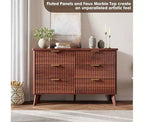 Commode à 6 tiroirs pour chambre à coucher, commodes larges avec profil incurvé, tiroirs en bois cannelé avec poignée dorée, commode au design épaissi