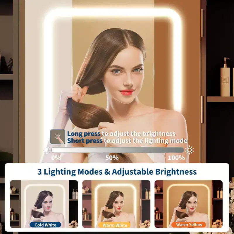 Coiffeuse avec miroir LED et lumières, tabouret, ports USB, rangement | Table de maquillage