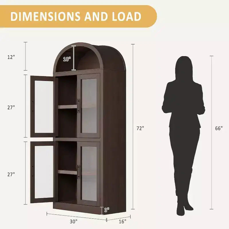 Bibliothèque Arches avec Portes, Étagère de Rangement Moderne à 6 Niveaux, Vitrine en Bois, Étagères de Rangement Style Ferme pour Salon, Cuisine, Bureau