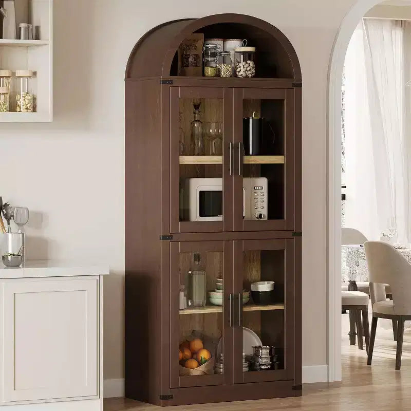 Bibliothèque Arches avec Portes, Étagère de Rangement Moderne à 6 Niveaux, Vitrine en Bois, Étagères de Rangement Style Ferme pour Salon, Cuisine, Bureau