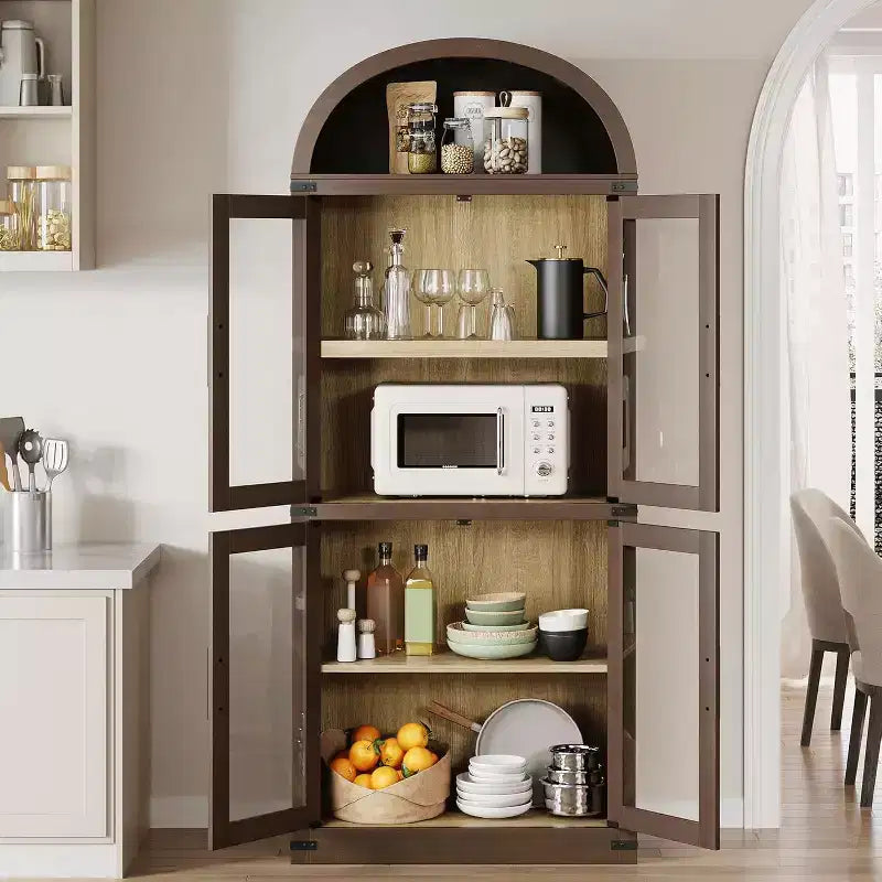 Bibliothèque Arches avec Portes, Étagère de Rangement Moderne à 6 Niveaux, Vitrine en Bois, Étagères de Rangement Style Ferme pour Salon, Cuisine, Bureau