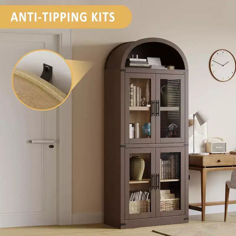 Bibliothèque Arches avec Portes, Étagère de Rangement Moderne à 6 Niveaux, Vitrine en Bois, Étagères de Rangement Style Ferme pour Salon, Cuisine, Bureau