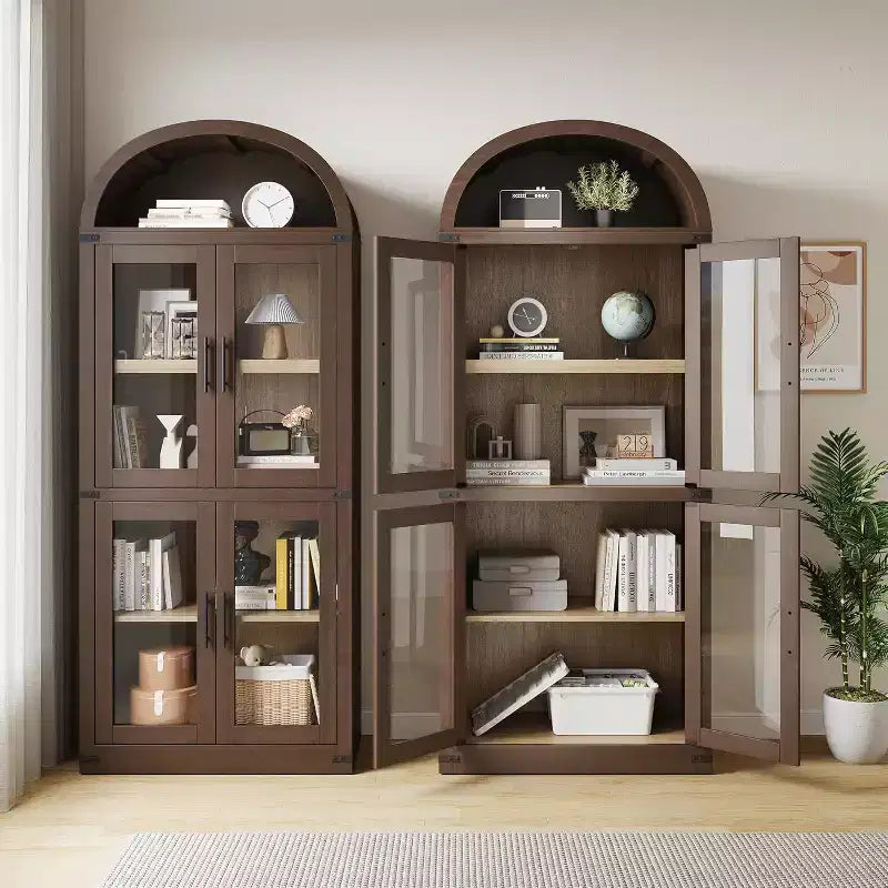 Bibliothèque Arches avec Portes, Étagère de Rangement Moderne à 6 Niveaux, Vitrine en Bois, Étagères de Rangement Style Ferme pour Salon, Cuisine, Bureau
