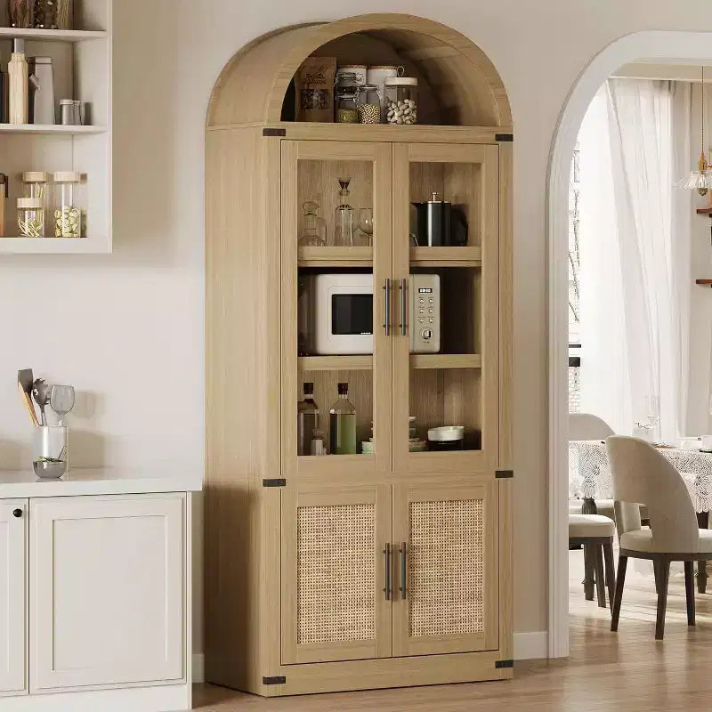 Bibliothèque Arches avec Portes, Étagère de Rangement Moderne à 6 Niveaux, Vitrine en Bois, Étagères de Rangement Style Ferme pour Salon, Cuisine, Bureau