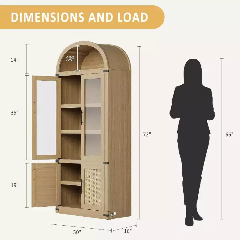 Bibliothèque Arches avec Portes, Étagère de Rangement Moderne à 6 Niveaux, Vitrine en Bois, Étagères de Rangement Style Ferme pour Salon, Cuisine, Bureau