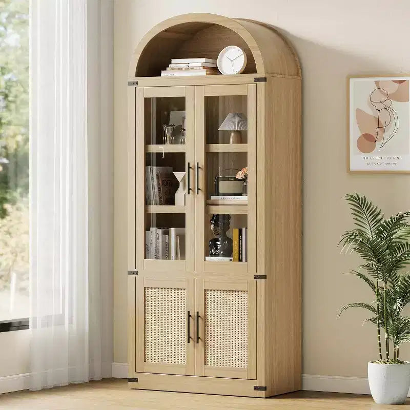 Bibliothèque Arches avec Portes, Étagère de Rangement Moderne à 6 Niveaux, Vitrine en Bois, Étagères de Rangement Style Ferme pour Salon, Cuisine, Bureau