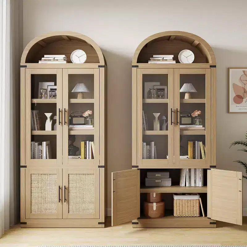 Bibliothèque Arches avec Portes, Étagère de Rangement Moderne à 6 Niveaux, Vitrine en Bois, Étagères de Rangement Style Ferme pour Salon, Cuisine, Bureau
