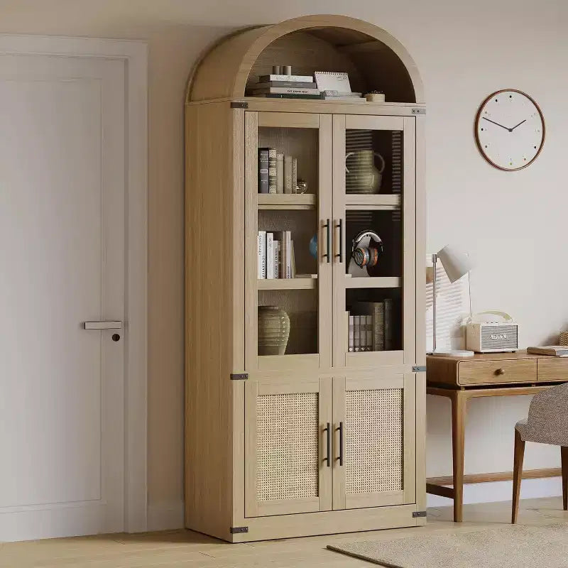 Bibliothèque Arches avec Portes, Étagère de Rangement Moderne à 6 Niveaux, Vitrine en Bois, Étagères de Rangement Style Ferme pour Salon, Cuisine, Bureau