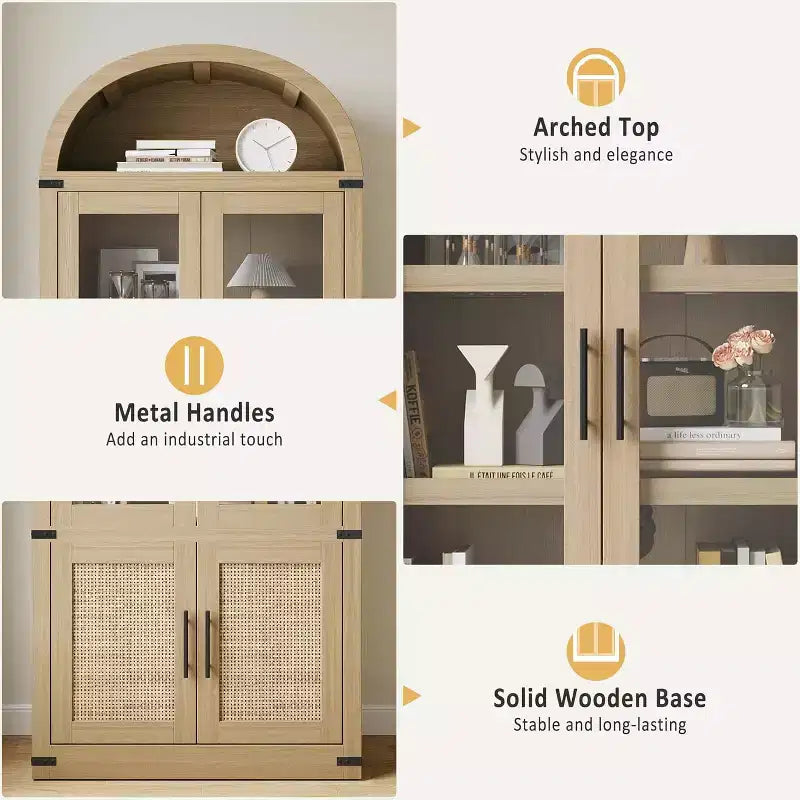 Bibliothèque Arches avec Portes, Étagère de Rangement Moderne à 6 Niveaux, Vitrine en Bois, Étagères de Rangement Style Ferme pour Salon, Cuisine, Bureau