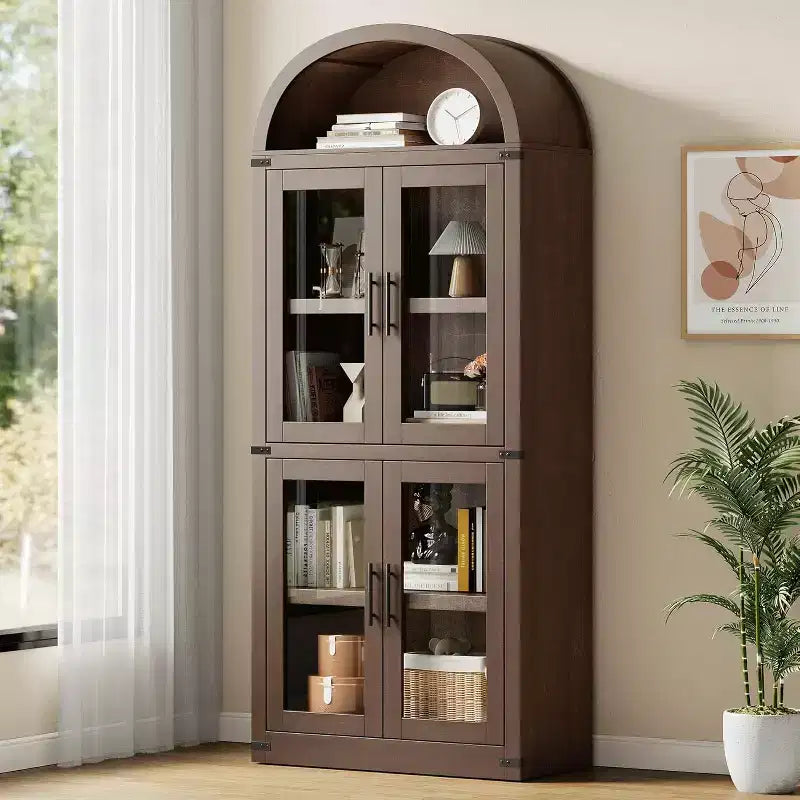 Bibliothèque Arches avec Portes, Étagère de Rangement Moderne à 6 Niveaux, Vitrine en Bois, Étagères de Rangement Style Ferme pour Salon, Cuisine, Bureau