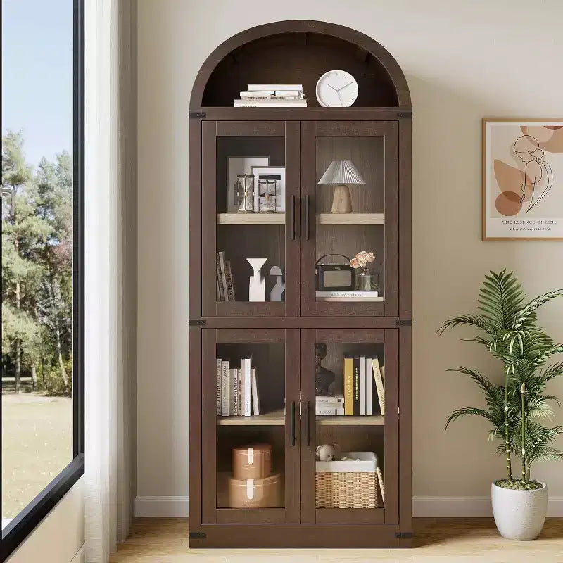 Bibliothèque Arches avec Portes, Étagère de Rangement Moderne à 6 Niveaux, Vitrine en Bois, Étagères de Rangement Style Ferme pour Salon, Cuisine, Bureau