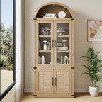 Arched Bookcase with Doors Modern 6-Tier Bookshelf with Storage Wooden Display Cabinet Farmhouse Storage Shelves for Living Room, Kitchen, Office