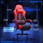 RSPGAME Basic Ergonomic Gaming Chairs for Adults, PU Leather Office Chairs with Lumbar Support, Pocket Spring Cushion and Retractable Footrest