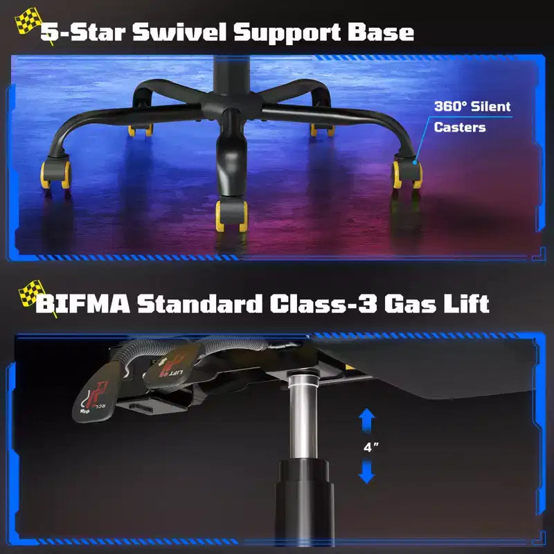 RSPGAME Basic Ergonomic Gaming Chairs for Adults, PU Leather Office Chairs with Lumbar Support, Pocket Spring Cushion and Retractable Footrest