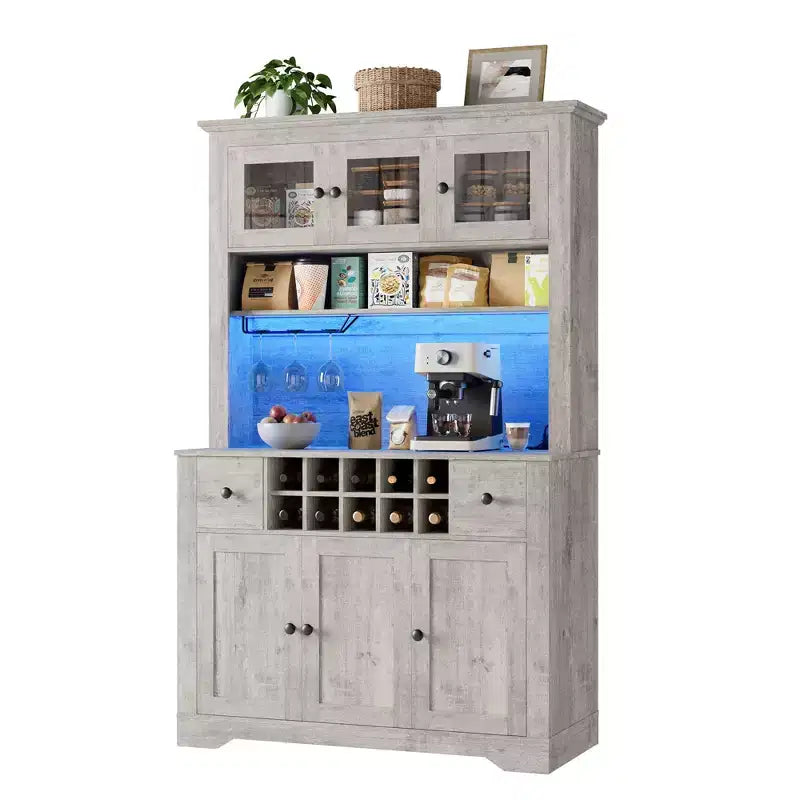 Meuble Bar de Ferme de 174,5 cm, Bar à Vin Haut avec 10 Casier à Bouteilles, Buffet de Bar avec Rangement pour Salon