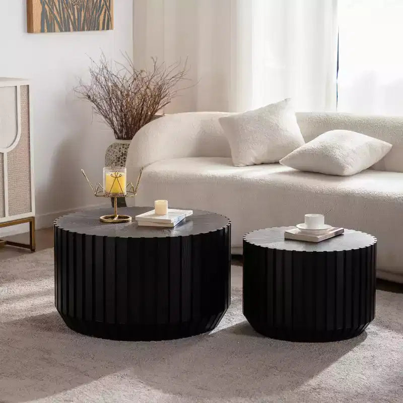 GDFStudio Peregrine Modern 2 Piece Fluted Wooden Round Coffee Table Set