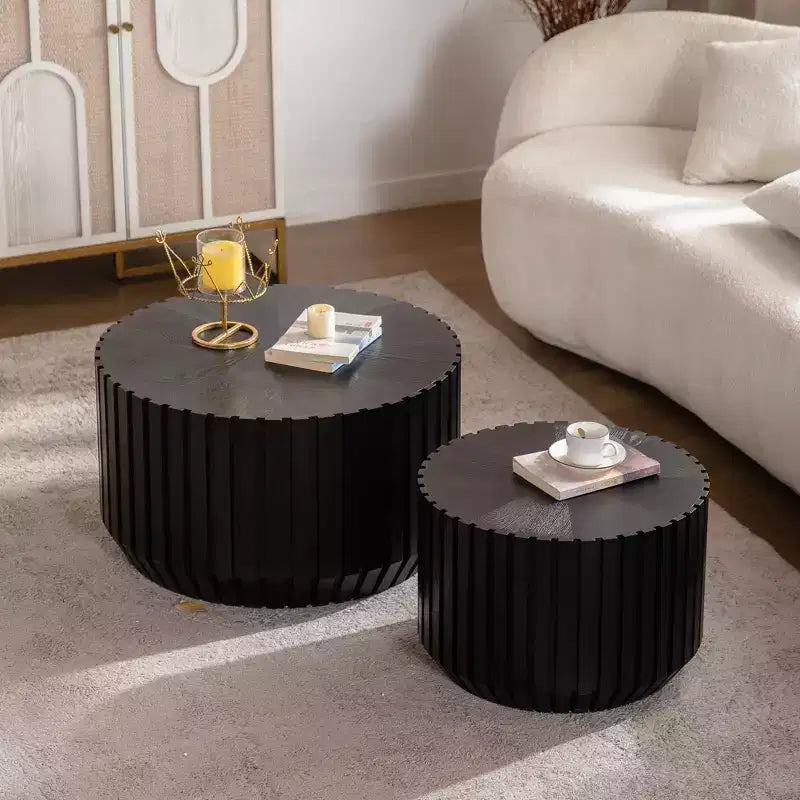 GDFStudio Peregrine, ensemble de 2 tables basses rondes modernes en bois cannelé