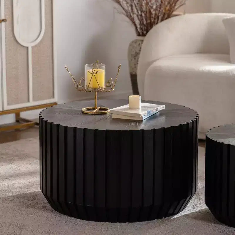 GDFStudio Peregrine, ensemble de 2 tables basses rondes modernes en bois cannelé