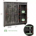 Farmhouse Cabinet 2 Sliding Barn Doors 3 Tier Rustic Wood Wall Storage Cabinet Adjustable Shelf Towel Bar Wall Mounted Bathroom
