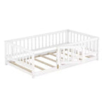 Zeus & Ruta Wood Floor Bed with Safety Fence & Door, Slat Support for Kids