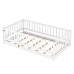 Zeus & Ruta Wood Floor Bed with Safety Fence & Door, Slat Support for Kids
