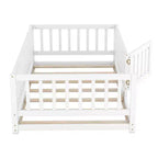 Zeus & Ruta Wood Floor Bed with Safety Fence & Door, Slat Support for Kids