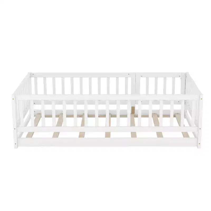 Zeus & Ruta Wood Floor Bed with Safety Fence & Door, Slat Support for Kids