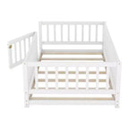 Zeus & Ruta Wood Floor Bed with Safety Fence & Door, Slat Support for Kids
